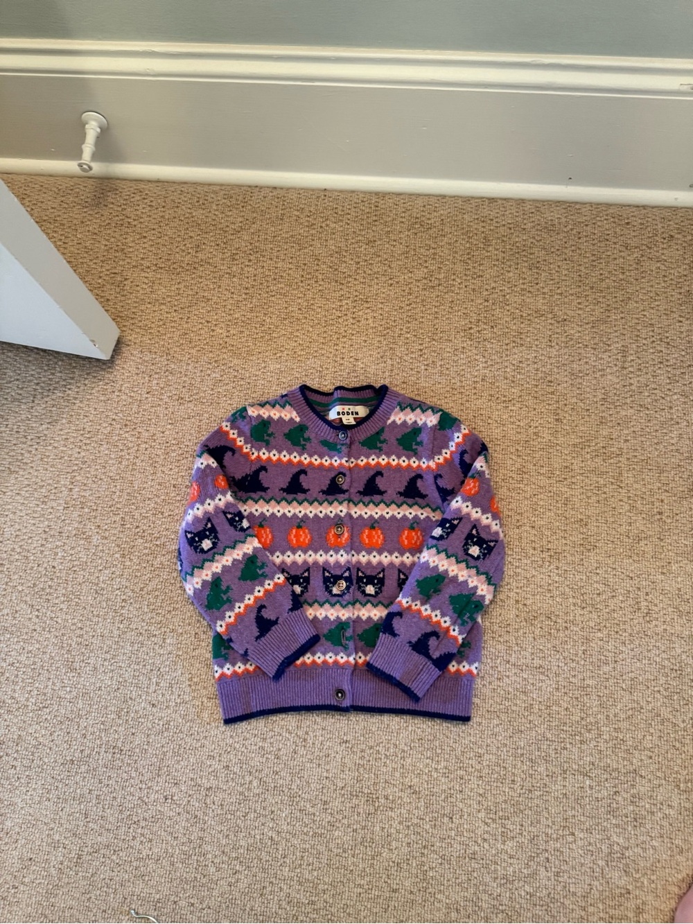 Mini Boden Purple Halloween Motif Cardigan